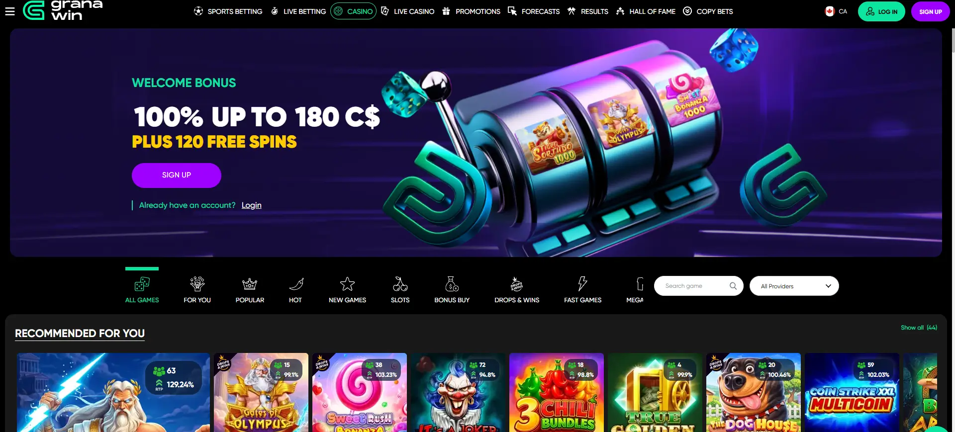 Granawin Casino screen